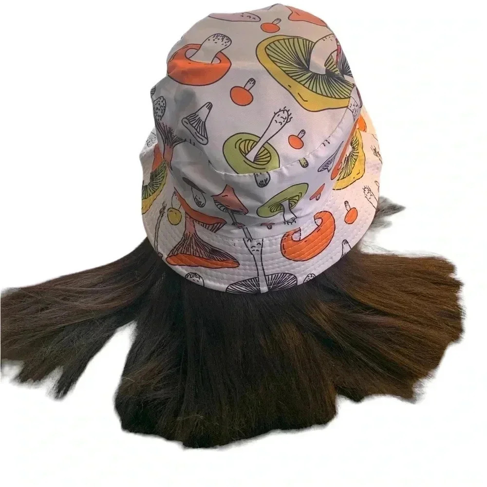 Boutique Handcrafted Fungi Whimsical Large Mushroom Print Trendy Bucket Hat OSFM - Picture 5 of 9